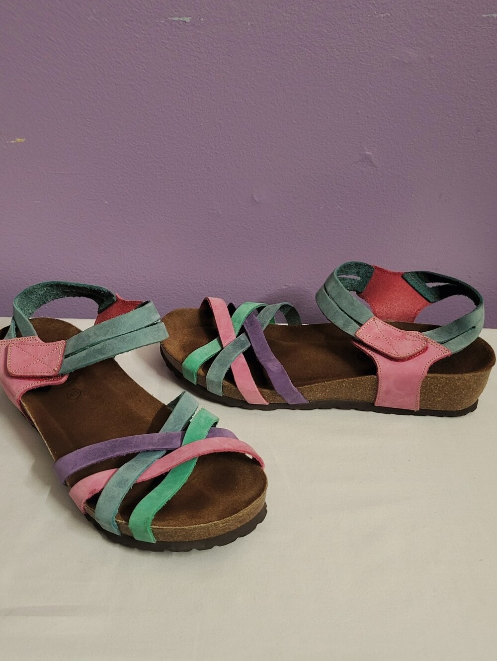 SABATINI Emanuela Pastel Multicolor Comfort Cork Wedge Suede Comfort Sandals 8.5